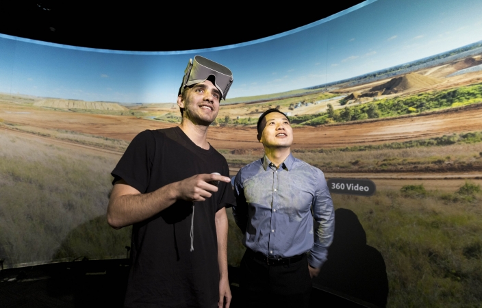 Student and lecturer in Mining Engineering Virtual Reality Scenario
