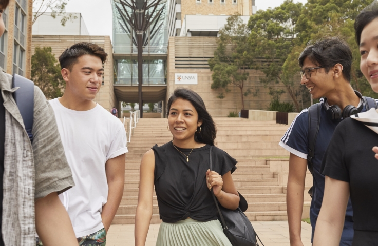 A group of students walking along the UNSW walkway